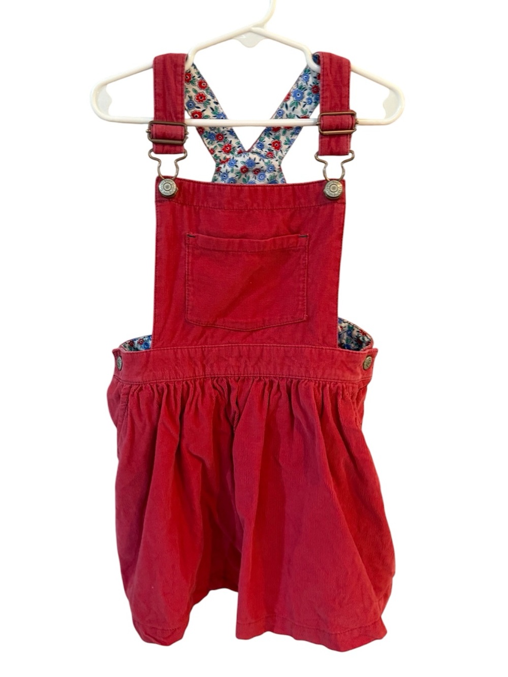 Mini Boden Red Corduroy Overall Pinafore Dress 4/5